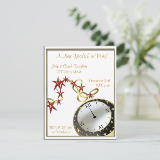 Eve Clock Invitation nieuwjaar Kaart (Staand voorkant)