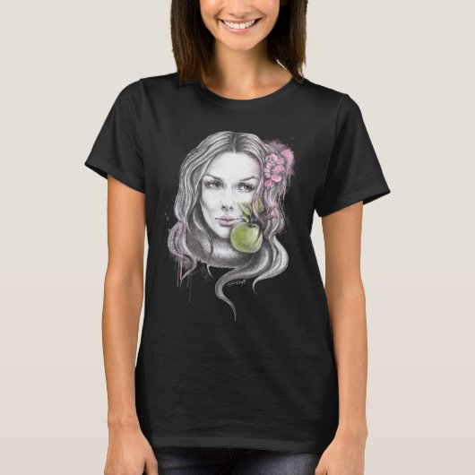 Eve en Apple Vrouw portret Snake Tekenkunst T-shirt (Voorkant)
