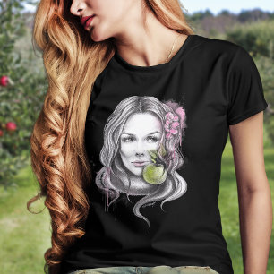 Eve en Apple Vrouw portret Snake Tekenkunst T-shirt