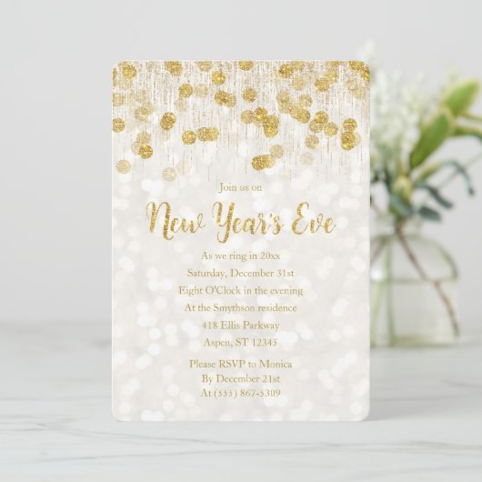 Eve Faux Gold Glitter Uitnodiging nieuwjaar (Staand voorkant)