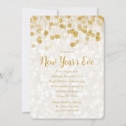 Eve Faux Gold Glitter Uitnodiging nieuwjaar (Voorkant)