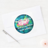 EVE Gepilde Lotus Flower Button & Yoga Quote Vierkante Sticker (Envelop)