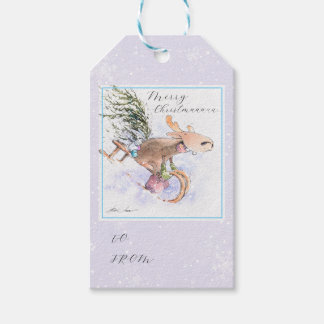 EVE geschilderd kerst rendier en konijn Cadeaulabel