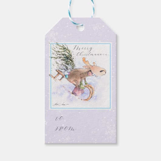 EVE geschilderd kerst rendier en konijn Cadeaulabel (Voorkant)