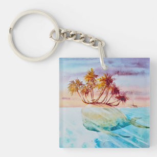 Eve Painted Tropical Island Whale Sleutelhanger