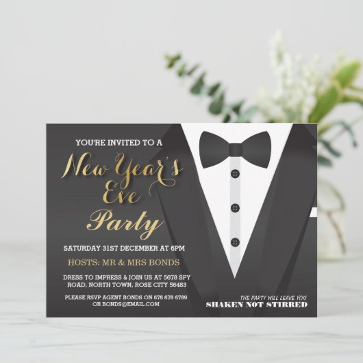 Eve Party Tuxedo Bow Stropdas Dinner Uitnodigen ni Kaart (Staand voorkant)