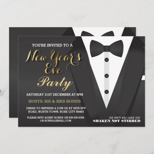 Eve Party Tuxedo Bow Stropdas Dinner Uitnodigen ni Kaart (Voorkant / Achterkant)