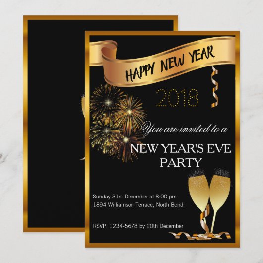 Eve van het zwarte en goudnieuwjaar kaart (Voorkant / Achterkant)
