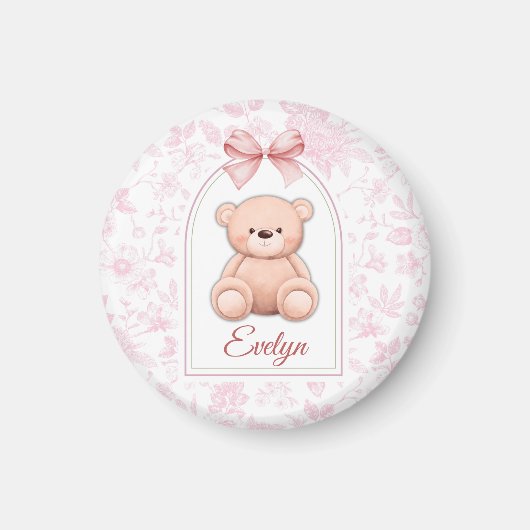 Evelyn | Aangepaste Roze Teddybeer Nursery Design Magneet (Voorkant)