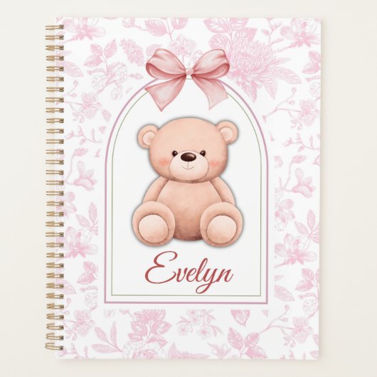Evelyn | Aangepaste Roze Teddybeer Nursery Design Planner (Voorkant)