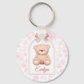 Evelyn | Aangepaste Roze Teddybeer Nursery Design Sleutelhanger (Voorkant)