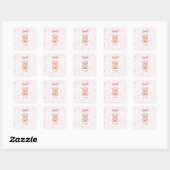 Evelyn | Aangepaste Roze Teddybeer Nursery Design Vierkante Sticker (Vel)