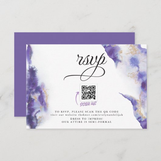 Evelyn Amethyst Waterverf Geode BarefootBride™ RSVP Kaartje (Voorkant / Achterkant)