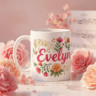 Evelyn Bloemige Muziek Liefhebber Glitter Mok