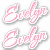 Evelyn Decoratieve Naam in Roze x2 Sticker (Voorkant)