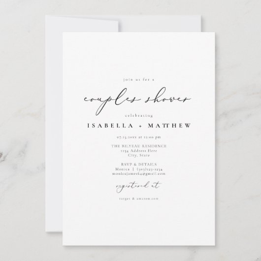 EVELYN Elegant Calligraphy Script Couples Shower Kaart (Voorkant)