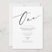EVELYN Elegant Calligraphy Script First Birthday Kaart (Voorkant)