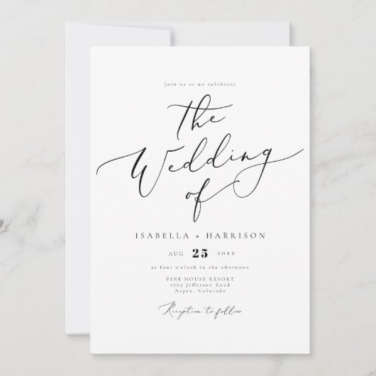 EVELYN Elegant Calligraphy Script Minimal Wedding Kaart (Voorkant)