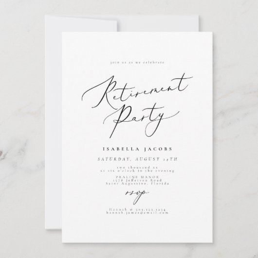 EVELYN Elegant Calligraphy Script Retirement Party Kaart (Voorkant)