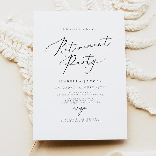 EVELYN Elegant Calligraphy Script Retirement Party Kaart