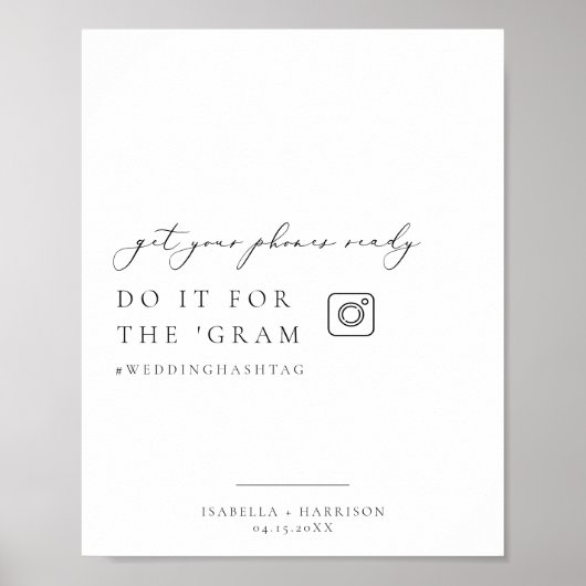 EVELYN Elegant Instagram Hashtag Weddenschap Poster (Voorkant)