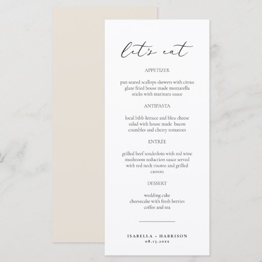 EVELYN Elegant Moderne Klassieke het Menu Kaart va (Voorkant / Achterkant)