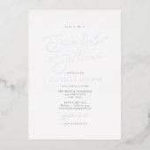 EVELYN Elegant Script Simple Silver Vrijgezellenfe Folie Uitnodiging (Voorkant)