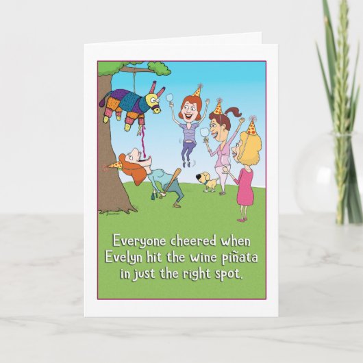 Evelyn en de wijn Pinata Birthday Kaart (Voorkant)
