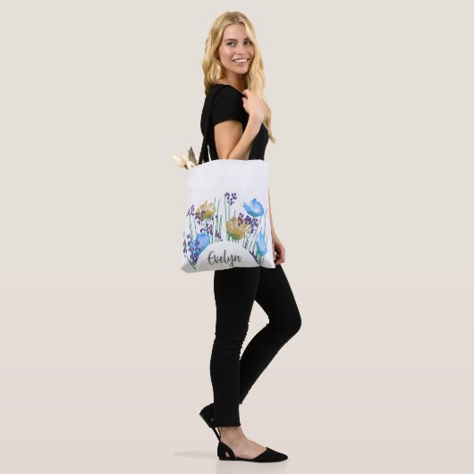 Evelyn Floral Monogram Tote Bag (Op model)