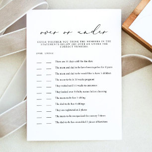 EVELYN Minimalist Over Onder Baby shower Game Kaar Kaart