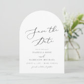 EVELYN Modern Script Arched Save the Date Kaart (Staand voorkant)