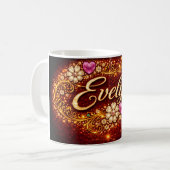 Evelyn Mug Pink Hearts Gold Script Romantic Gift Koffiemok (Voorkant links)