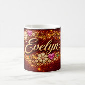 Evelyn Mug Pink Hearts Gold Script Romantic Gift Koffiemok (Center)