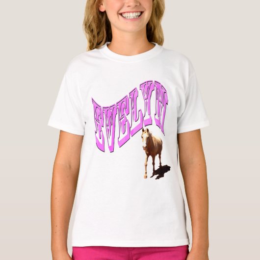 Evelyn, naam Logo, met paarden, T-shirt (Voorkant)