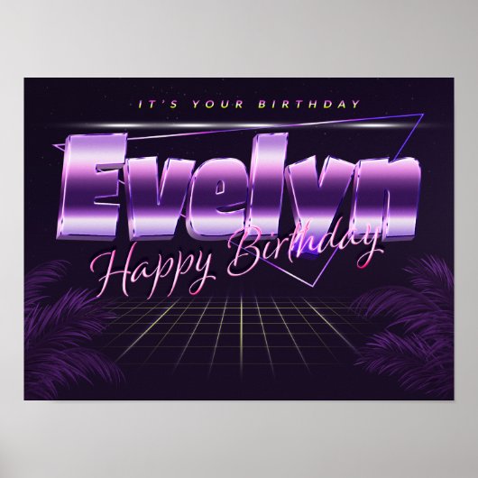 Evelyn Name Vorname lila retro Poster Geburtstag (Voorkant)