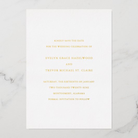 Evelyn Simple Elegant Wedding Save the Date Folie Uitnodiging (Voorkant)