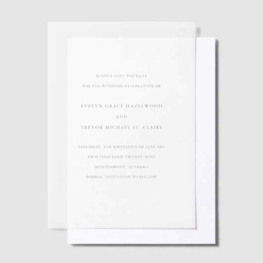 Evelyn Simple Elegant Wedding Save the Date Vellum Uitnodigingen (Offset)