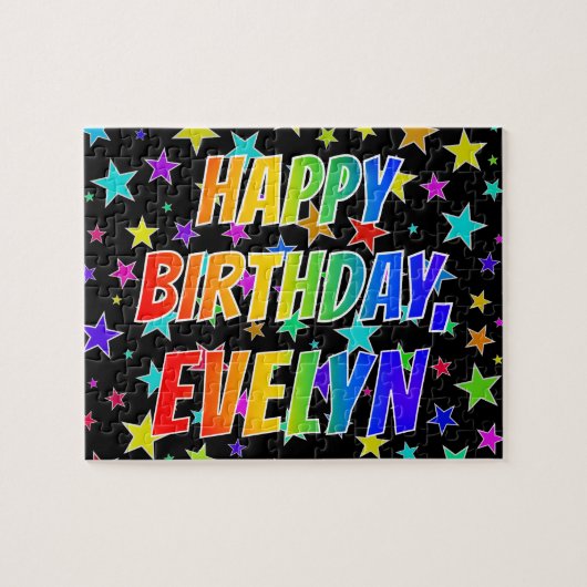 "EVELYN" Voornaam, geun "HAPPY BIRTHDAY" Legpuzzel (Horizontaal)