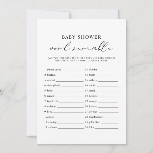 EVELYN Word Scramble Baby shower spel Kaart (Voorkant)