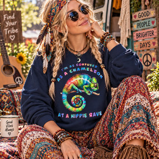 Even in de war als een kameleon op een hippie rave trui