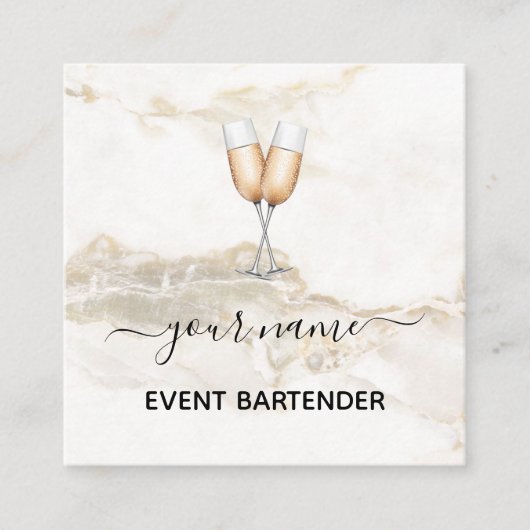 Evenement Bartender Champagne Wit Goud Marmeren Cr Vierkante Visitekaartje (Voorkant)