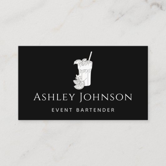 Evenement Bartender Zwart & Wit Tekening Illustrat Visitekaartje (Voorkant)