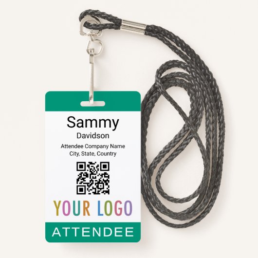 Evenement Deelnemer Badge QR Code Logo Emerald Gre (Voorkant met draagriem)