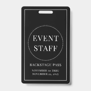 Evenement Personeel Backstage Pas Zwart Wit ID Badge