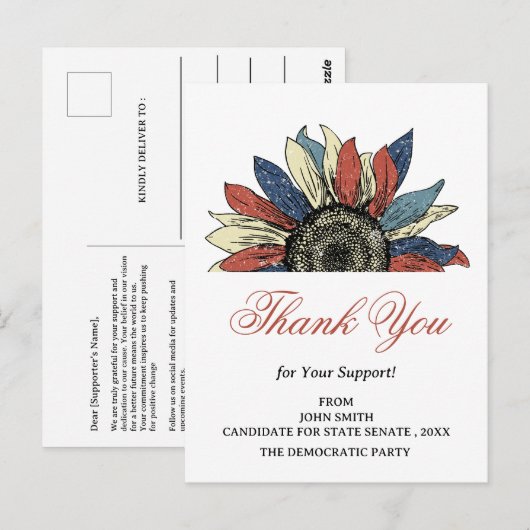 Evenement Politieke Campagne Bijdragers Bedankt Briefkaart (Voorkant / Achterkant)