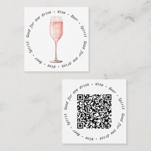 Evenement QR Code Pink Fizz Drink Voucher Vierkante Visitekaartje (Voorkant / Achterkant)