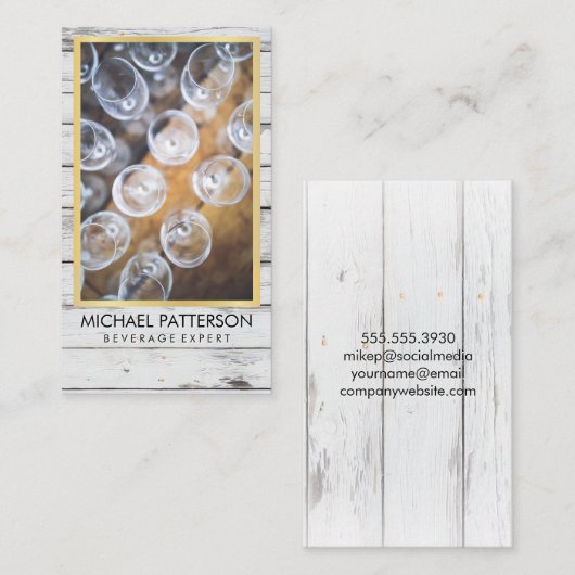 Evenementen / bijtende houten / wijnglazen visitekaartje (Voorkant / Achterkant)