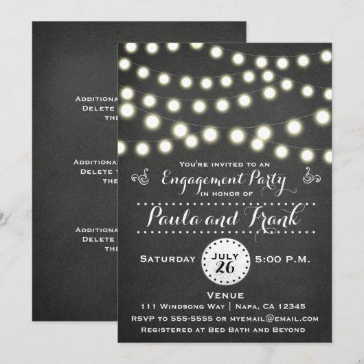 Evenementen Krijtbord String Lights Verloving Kaar Kaart (Voorkant / Achterkant)