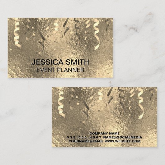 Evenementen Party Popper en Confetti | Goud Folie Visitekaartje (Voorkant / Achterkant)