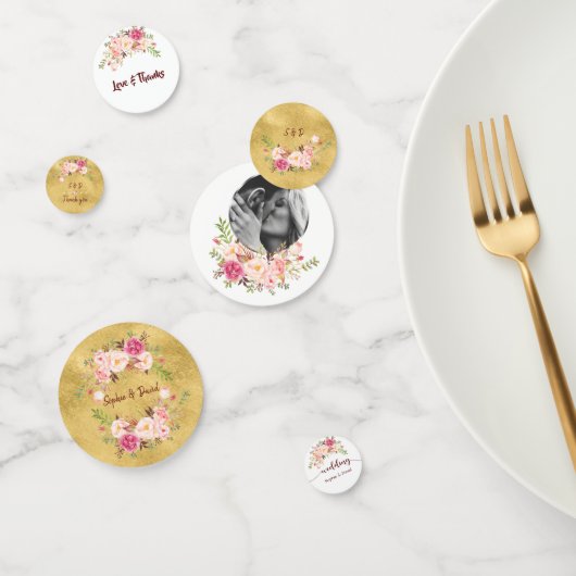 Evenementen Trouwdag Blush Pink Floral Gold Confetti (Groep)